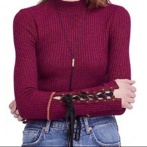 Free people lace-up mountaineer sleeve thermal sweater xs